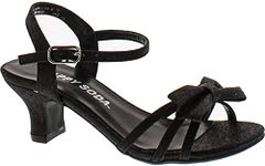 Soda Girly-2 Children's Girl's Open Toe Slingback Block High Heel Sandals, Black Glt, 2 Little Kid