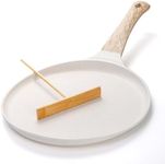 Hiceeden Nonstick Crepe Pan with Spreader, 10-Inch Tortilla Pan with Detachable Handle, Ceramic Coating Pancake Griddle Pan Dosa Tawa Pan, for All Stove, Induction Compatible, PFOA Free (White)