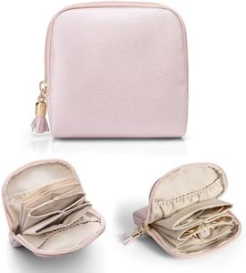 Vlando Small Jewelry Travel Case,Jewelry Pouch Bags with Zipper,Velvet Jewelry Organizer Storage Bag for Bracelet Rings Earring Travel Essentials Gifts for Women Girl-Pink