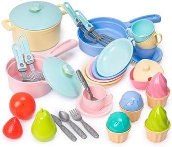 TECHNOK Kids Play Kitchen Accessories - 49 Pcs Play Dishes Cookware Set - Large Toy Pots and Pans for Kids Kitchen Pretend Dishes - Play Food Set - Cooking Utensils - Toy Cooking Set for Girls Boys 3+