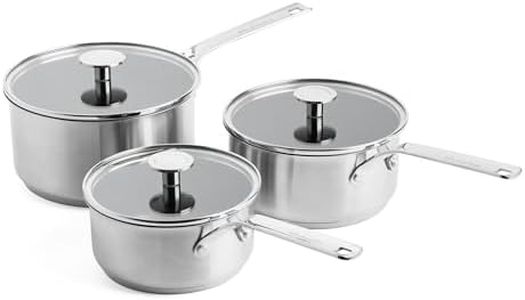 KitchenAid Stainless Steel PFAS-Free Ceramic Non-Stick 16 cm, 18 cm and 20 cm Saucepan Set with Lids, Clad, Induction, Oven Safe, Silver