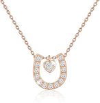 LQRI Horseshoe Necklace Gifts Rose Gold Lucky Horseshoe with Love Heart Pendant Necklace Horse Jewelry Horseshoe Gifts for Girls Women Horse Lovers (rose gold)