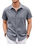 COOFANDY Mens Linen Texture Shirt Short Sleeve Button Down Shirts Casual Plaid Collar Summer Beach Shirts