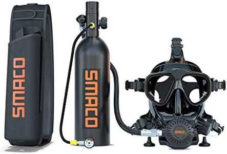 SMACO Mini Scuba Tank with Full Face Diving Mask,S400 Pro 1L Portable Mini Diving Tank Reusable Pony Bottle with 15-20 Minutes Diving Cylinder for Underwater Exploration Rescue