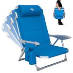 #WEJOY 4-Position Adjustable Beach Chair for Adults, Folding Low Beach Chair Lightweight & Portable, High Back Pillow Pocket Outdoor Garden Reclining Camping Beach Chair, Blue