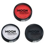 Moon Creations Pro Face & Body Makeup | Bright Red, White, Black Set | 36g | Professional Colour Paint Cake Pots for Face Painting | Face Paint For Kids, Adults, Fancy Dress, Festivals, Halloween