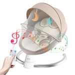 Uuoeebb Baby Bouncer with Bluetooth, Baby Bouncer from Birth with 5 Swing Speed, 3-Stage Timer and Remote Control, Baby Swing Chair from Birth with 2 Plush Toys & Soft Padded Newborn Bouncer (Khaki)