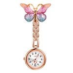 1-3 Pack Women Girl Butterfly Brooch Nurse Watch Pin-On with Secondhand Stethoscope Lapel Fob Pocket Badge Watches for Doctor Nurse Easy to Read