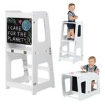KYWAI® Premium Toddler Kids Tower Foldable – Toddler Kitchen Stool Montessori 3 in 1 Premium: Foldable Learning Kids Tower Convertible into Desk with Chalkboard, Sustainable Company with Reforestation