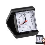Folding Travel Alarm Clock Battery Operated – Compact Portable No-Ticking Quartz Travel Clock with Clear Arabic Numbers,Silent Small Alarm Clock for Bedside Desk Camping,Folding Design with Black Case