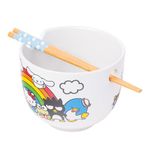 Silver Buffalo Sanrio Hello Kitty and Friends Rainbow Featuring Chococat, Pompompurin, My Melody, Keroppi, Badtz-Maru, Tuxedo Sam, Cinnamoroll Ceramic Ramen Rice Bowl with Chopsticks, 20 Ounces