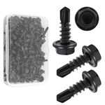 Mixiflor #8 × 1/2'' Hex Washer Head Self Drilling Screws, 50 Pack Self Tapping Sheet Metal Tek Screws, 410 Stainless Steel Hex Washer Head Screws Assortment Kit Black Oxide