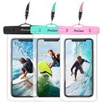 Procase Universal Waterproof Pouch Cellphone Dry Bag Underwater Case for iPhone 11 Pro Max/Xs Max/XR/X 8 7 6S Plus, Galaxy Note10+ S10 Plus S9 S8+, Pixel 4 3 2 XL up to 6.8" -3 Pack, Teal/Pink/Black