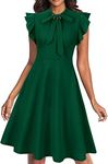 TASHVIKA'S Women's Tie Neck Vintage Ruffle Cocktail Party Dresses (T07_Green_2XL)