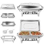 2 Pack 9L Chafing Dish Buffet Set Stainless Steel Food Warmer Kit with Lids Food Pans Food Warmers with Fuel Holders Buffet Serving Utensils for Restaurant Catering Parties Weddings