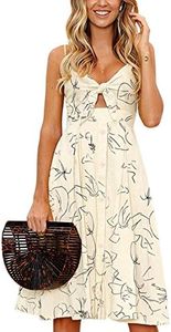 ECOWISH Women 2024 Summer Dresses Tie Front V-Neck Spaghetti Strap Button Down A-Line Backless Swing Midi Dress 809 Beige XL