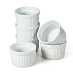 WishDeco Ceramic Ramekins Set of 6, Creme Brulee Ramekins 200ml/8 oz, White Dipping Sauce Dishes, Ramekin Bowls for Baking, Souffle, Custard Pudding, Cake, Oven Safe