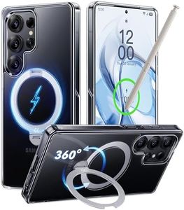 CASEKOO Titanium for Samsung Galaxy S25 Ultra Case with Patented 360° Spin Magnetic Stand, 16FT Military Protection, Fit for MagSafe, Protective Polish S25 Ultra Case with Kickstand Ring 6.9", Clear
