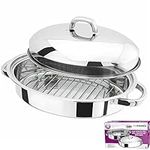 Prima Kitchenware New 32cm Stainless Steel Roasting Tray Pan Oval Set with Removable Rack Cooking Baking Sturdy Handles