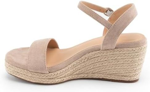 DREAMCIA Espadrilles Wedge Platform Sandals for Women Strappy Ankle Strap Buckle Open Toe Sandals Dressy Shoes Summer, Nude, 7.5