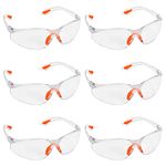 Kurtzy 6 Pack of Wrap Around Safety Glasses with Clear Lenses and Rubber Nose and Ear Grips for a Safe Fit - Personal Protective Equipment with Scratch Resistant Eyewear Lenses - PPE Safety Goggles