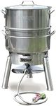 Bayou Classic KDS-151 Stainless Steamer Kit Features Heavy Welded Loop Handles 4-in Cast Aluminum Burner 10-psi Regulator w/ 48-in Hose Perfect for Steaming Up to A Half Bushel of Seafood