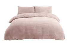 Sleepdown Teddy Fleece Duvet Cover Quilt Bedding Set with Pillow Cases Thermal Warm Cosy Super Soft - Double - Blush Pink