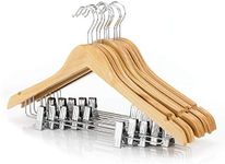 HANGERWORLD 45 cm (17.7") Hardwood Wooden Coat Garment Hanger with Trouser/Skirt Clips, Pack of 10