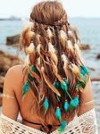 GORTIN Boho Feather Headband Hippie Headpiece Black Gypsy Costume Headdress Bohemian Headbands Indian Festival Feather Headwear Hair Accessory for Women and Girls (A-Blue+Brown)