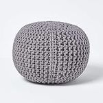 EXQUIZIT HOME Knitted Round Pouffe Foot Stool Ottoman Large 100% Cotton Chunky Moroccan 50cm Pouf COLOUR CHARCOAL