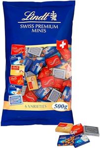 LINDT Napolitanas Suizas, contiene un surtido de minitabletas de chocolate envueltas individualmente, chocolate con leche, de chocolate blanco,chocolate negro,chocolate con avellanas, aprox76uds, 500g