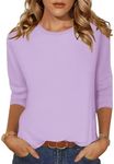 Zeagoo Crew Neck T-Shirt Casual 3/4 length sleeve blouses Daily Going Out Work Tops Ladies Clothing Purple