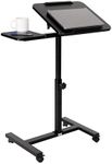 Seville Classics Airlift Height Adjustable Mobile Rolling Laptop Cart Computer Workstation Desk, Table for Home, Office, Classroom, Hospital, w/Wheels, Black, Tilt w/Side Table (28") (New Model)