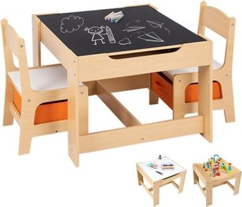 COSTWAY Table Enfant avec Chaise, Petite Table Enfant Tableau Amovible à 2 Faces et 2 Boîtes, Bureau Enfant avec Rangement Taille Compacte pour Chambre Enfant, École…
