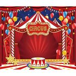 10x8ft Red Circus Tent Backdrop for Carnival Night Theme Party Kids Birthday Red Curtain Balloon Stars Photography Decorations Baby Shower Photo Background Cake Table Banner Photo Booth Studio Props