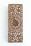 The Sara Enterprises Wooden Carve Panel Wall Art, Hanging Wood Carving Upcycled Teak Plaque, Floral Handcrafted Farmhouse Decoration, Brown Finish, 14x36 inches