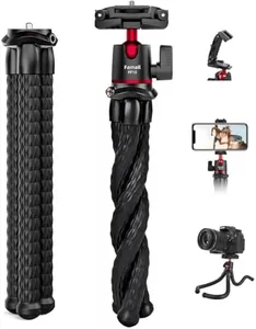 Camera Tripod, Famall Flexible Tripod Stand for Phone with Cold Shoe Phone Mount for iPhone Canon Nikon Sony Cameras
