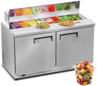 Tylza 60" Commercial Refrigerator, 16.3 Cu.Ft Sandwich Pizza Prep Table, Mega Top Worktop Fridge w/ 16 Pans & Cutting Board, 2-Door Stainless Steel Salad Prep Cooler for Restaurant & Food Truck