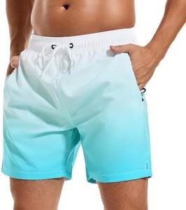 SILKWORLD Swim Trunks Men Quick Dry Bathing Suits Shorts with Zipper Pockets, MQ18_Zip_White & Blue Gradient, X-Large