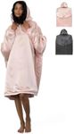 Kitsch Glazey Satin Wearable Blanket Hoodie with 2 Pockets, Soft & Frictionless Oversized Blanket Hoodie, Gentle on Skin & Hair, Cool & Comfy Hoodie Blanket for Women, One Size Fits Most, Blush