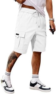 JMIERR Mens Stretch Cargo Shorts Cotton Classic Drawstring Relaxed Fit Extreme Motion Hiking Shorts,US 40(2XL),White