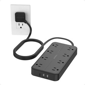 Surge Protector Power Strip, TESSAN Flat Plug Extension Cord with 8 Outlets 3 USB Ports(1 USB C), 1080 Joules Protection, Wall Mountable Charging Station for Home Office School Dorm Room Essentials