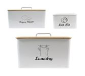 Xbopetda 3 Set Laundry Room Organization and Storage, Laundry Pods Container, Lint Bin Trash Can & Dryer Sheet Holder, Airtight Wooden Lid | Measuring Scoop | Modern Farmhouse Laundry Room Decor