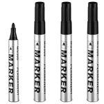 Sibba 4 Pcs Permanent Paint Pens Black Waterproof Markers Pens Felt Tip Markers Drawing Pens Acrylic Paint Pen For Metal Wood Rock Painting Glass Fabric Note Taking Plastic Canvas