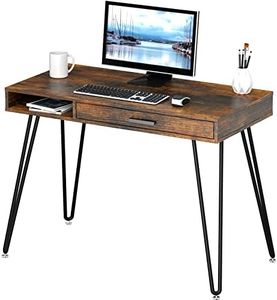 SHW 100cm Computer Desk with Drawer and Hairpin Leg, Rustic Brown