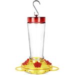 Joliyoou Hummingbird Feeder, 10 Once Glass Hummingbird Feeder Outdoor Hanging, Bird Nectar Feeder (Yellow & Red)