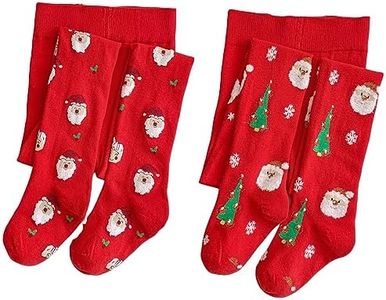 Silkglory Christmas Baby Girl Tights,Tights for Girls With Santa Claus And Christmas Tree Decorations,Leggings Stockings Cotton Pantyhose for Newborn Infant Toddler Red 2-3 Years 2 Pack