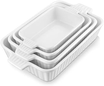 MALACASA Serie BAKE.BAKE Pirofile da Forno Rettangolari Bianche, Set di 4 Teglie da Forno in Ceramica per Lasagne in Ceramica 3020, 2080, 1480, 850 ml, Pirofila in Ceramica Antiaderenti