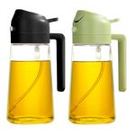 YARRAMATE Olive Oil Dispenser, 2 in 1 Oil Sprayer for Cooking, 16oz/470ml Glass Oil Spray Bottle with Pourer, Food-grade Oil Dispenser and Oil Sprayer for Kitchen, Salad, Frying, BBQ (Black & Green)