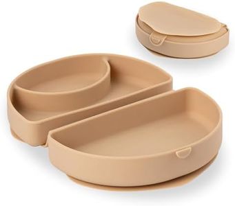 Miniware Silicone Baby Plate for Travel with Suction - Foldable Baby Travel Essential to Promote Self-Feeding - Dishwasher Safe, BPA Free, Food Grade Silicone Baby Plate - Almond Butter Silifold